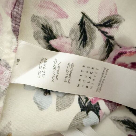 WHITE HOUSE BLACK MARKET | Floral Print Blouse Balloon Sleeve High Neck | Size S - Picture 9 of 10